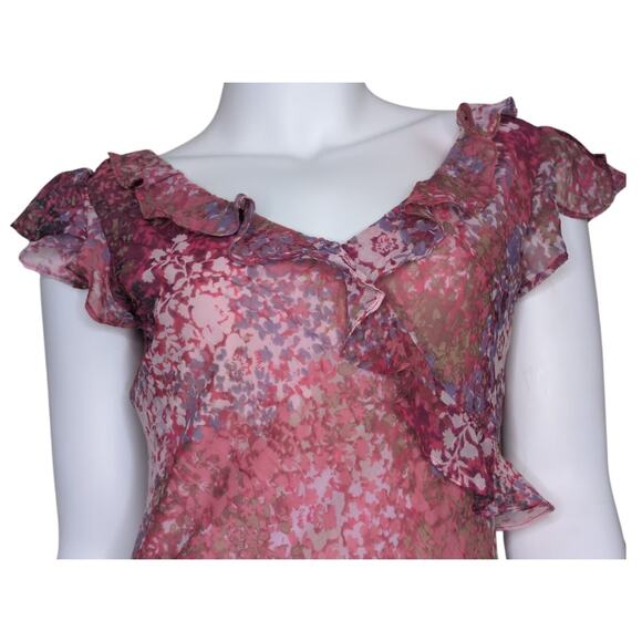 Breakin Loose Y2K 90s Pink Ruffle Chiffon Dress 4 Asymmetric Hem Coquette Fairy - Picture 3 of 6